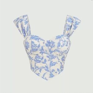 SHEIN Mod Floral Blue and White Women's Corset Top